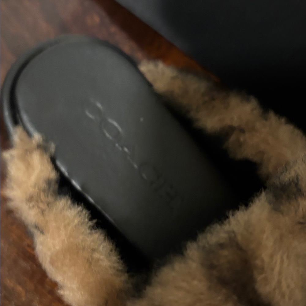 Coach Brown and Black Logo Fuzzy Slip-On Mules - Picture 5 of 7